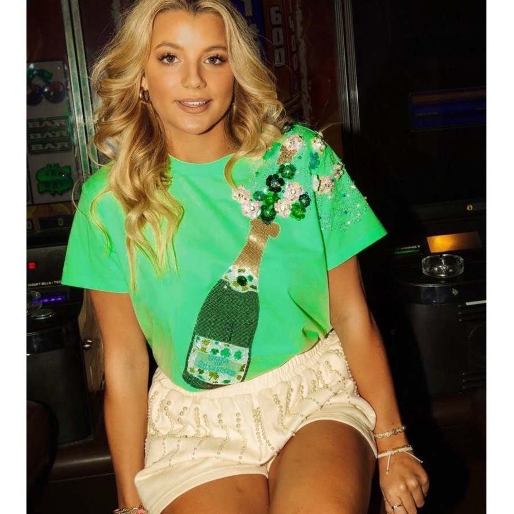 Queen of Sparkles Shamrock Champagne Sequins Beaded St Patricks Day Size Small